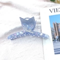 Iridescent blue-purple fishtail claw clip in acrylic finish with seashell texture - Island Mist Blue
