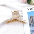 Pearlescent beige mermaid tail hair claw clip with holographic matte acrylic finish - Amber Yellow