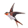 Elegant enamel swallow bird brooch with brown wings and red breast on metal alloy base - Enamel Side Flying Swallow / Champagne