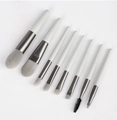 Detail view of 8-piece mini makeup brush set with gray gradient synthetic bristles - Premium Gray 8-piece Portable Makeup Brush Set