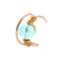 Retro leaf-style non-piercing ear cuff with rose gold wire and sky blue bead - Rose Gold Blue Bead Wrap Style