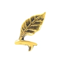 Minimalist gold leaf non-pierced ear cuff with vintage textured finish on white background - Gold Leaf Shape Style