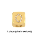 Macro shot of gold cube bead pendant with Zircon letter O engraving, chain not included - Gold Letter O Pendant Bead
