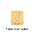 Detail of gold square letter V charm featuring micro-set sparkling crystals - Gold Letter V Pendant Bead