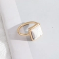 Minimalist golden ring with square white marble stone in a modern geometric style - Medium Version / Medium Size White Turquoise