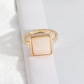 Minimalist gold ring featuring a square beige natural stone inlay for elegant women - Medium Size Pink Quartz