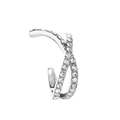 Silver criss-cross U-shaped ear cuff with sparkling rhinestone pavé for non-pierced ears - Spiral Crossed Style (7644)