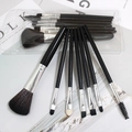 12-piece black makeup brush set with silver ferrules and soft bristles in a PVC pouch - 7Pcs Black Makeup Brush Set / Black