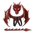 3-teiliges Drachen-Kostümset für Kinder mit Maske, Flügeln und Schwanz für Halloween-Party - Kinder Roter Drachen Set / Maske+Flügel+Schwanz