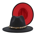 Detail of wool fedora featuring leopard band, gold star buckle and red lining - M (56-58cm) / Black Outside Red Inside