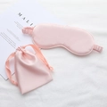 Pink faux silk sleep mask set with matching drawstring storage pouch on white fabric - Gold Pink