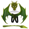 Grünes Drachenkostüm-Set mit strukturierter Maske Flügeln und Schwanz für Halloween - Kinder Grüner Drachen Set / Maske+Flügel+Schwanz