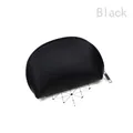 Close-up of semi-circular black faux leather clutch bag with silver metal zipper closure - Black
