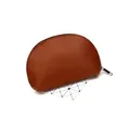 Close-up of brown PU leather shell-shaped cosmetic bag with silver zipper closure - Brown