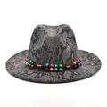 Grey snake skin pattern wool fedora hat with colorful beaded band for women and men - M (56-58cm) / Dark Gray
