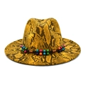 Dettagli del cappello in lana gialla con motivo a serpente e cinturino con perline colorate - M (56-58cm) / Giallo