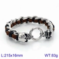 Bracciale punk da uomo in pelle marrone e acciaio con teschio, lungo 215mm largo 16mm - Stile Teschio in Pelle Marrone (KB134513-BDJX)
