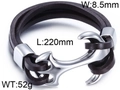 Herenarmband van donker gevlochten leer met zilveren ankersluiting, 220 mm lang en 52 gram - Bruine Zilveren Anker Stijl (KB62602-BD)