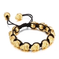 Men's gothic braided bracelet with golden skull charms and adjustable black cord - Gold (KB143396-Z)