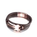 Pulsera para hombre de cuero marrón oscuro con guitarra de oro rosa y cierre de metal - Cuero Marrón Guitarra Oro Rosa (KB139625-KFC)
