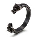 Bracciale punk da uomo con testa di lupo in metallo scuro e trama a scaglie - Stile Doppia Testa di Leopardo / Nero (KB125356-BDJX)