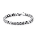 Polished silver stainless steel box chain bracelet for men with a secure lobster clasp - 6mm Width 200mm Length (KB126593-Z)