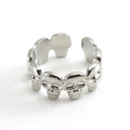 Anillo abierto punk de acero inoxidable plateado con diseño de calaveras unidas - Abierto Ajustable / Color Acero
