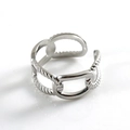 Anillo ajustable abierto con cadena de eslabones plateados y cuerda trenzada mujer - Color Acero