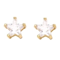 Golden star-shaped stud earrings with clear zircon crystals on white background - White Zircon
