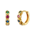 Elegantes pendientes de aro dorados con circonitas de colores esmeralda, rubí y azul - Mini Huggies de Múltiples Piedras Multicolores