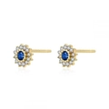 Detailed close-up of sunflower earrings with blue zircon center and S925 silver stamp - Blue Zirconia