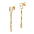 Dettaglio orecchini a frangia placcati oro S925 con pietre di zircone e pendenti - Zircone Bianco (Placcato Oro)