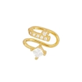 Macro shot of 18k gold plated double-layer ear cuff set with white cubic zirconia stones - 4 (Gold Double Layer Square CZ) / Single Piece