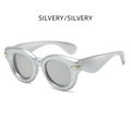 Fashionable oversized round sunglasses in matte silver finish with golden accents - Silvery/Silvery (SILVERY/SILVERY)