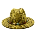 Yellow snakeskin fedora hat with bohemian beaded band and natural shell accents - M (56-58cm) / Green