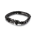 Men's vintage black stainless steel skull bracelet with chunky punk style curb chain - Black (KB119272-KFC)