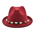 Classic burgundy wool fedora hat featuring a bohemian shell and turquoise beaded band - Burgundy