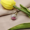 DIY glass ball pendant with pink microbeads and small seashell for jewelry making - Rose Red