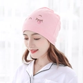 Pink knit maternity hat with cute cartoon facial expression for postpartum women - Shy Rabbit / Pink