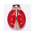 Cartoon ladybug brooch featuring red enamel finish and sparkling crystal accents - Style 5 (NO.5)