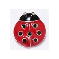 Vibrant red and black ladybug beetle brooch with polished metal finish on white fabric - Style 6 (NO.6)