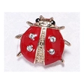 Creative red enamel ladybug brooch with white crystals and gold legs for women - Style 8 (NO.8)