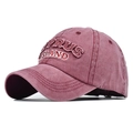 Close-up of CYPRUS ISLAND embroidery on burgundy washed cotton vintage baseball cap - Adjustable / Washed Wine Red
