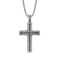 Pendaglio a croce in acciaio inossidabile da uomo, stile punk rock con catena intrecciata - Ciondolo Singolo (Colore Acciaio)