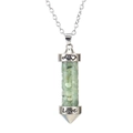 Detail of a glass wishing bottle pendant necklace with green stones and Love engraving - Green Aventurine