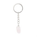 Detailed view of irregular pink agate crystal pendant with silver metal keychain ring - White Crystal
