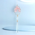 Detail of rose quartz tree of life pendant with hexagon frame and crystal prism - Hexagon Rose Quartz