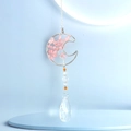 Detail of rose quartz Tree of Life moon pendant with crystal prism and beads suncatcher - Moon Rose Quartz