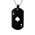 Μαύρο ματ μενταγιόν Ace of Spades dog tag με ασημί αλυσίδα και σφαιρικό σχέδιο - Κολιέ / Μαύρο