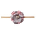 Pink and grey floral nylon baby headband set with pearl and rhinestone accents - Pink and Grey